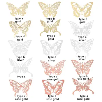 12 KS/Pack 3D Hollow Motýľ Samolepky na Stenu DIY Domáce Dekorácie Kovové Štruktúry Strana Dodávky Zlata, Striebra Rose Mariposas Obtlačky