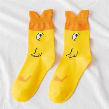 1Pairs dámske Dlhé Ponožky Street Style Šťastný Bavlnené Ponožky Dámy A Ženy, Čierne Biele Kačacie Vzorované Hip Hop Ponožka