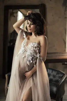 2020 ženské Ramená Elegantné Nosenie Materskej Plášte Bell Rukávy Slim Maxi fotenie Šaty