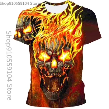 2021 Lete Nové 3D T-Shirt Muž Oheň Lebky Módy-Krátke Rukávy Tričko Ulici okolo Krku Unisex Bežné T-Shirt