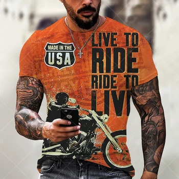 2021 Letné Nový Módny Trend Route 66 Motocykel Vzor Mužov 3D Vytlačené T-shirt Ulici Osobnosti Wild Voľné Nadrozmerné