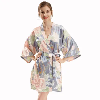 2021 Nové Ženské Sexy Kimono Krátke Tlač Nightgown Sleepwear Novinka Družičky Šaty, Mujer Pyžamo Nevesta Župane