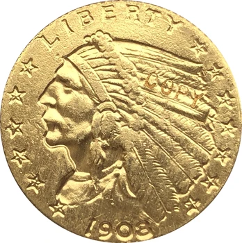 24 K zlatom 1908-S $5 GOLD Indickej Polovica Eagle Mincí Kópiu doprava Zadarmo