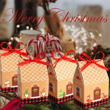 24pcs Dom Kraft Papier Veselé Vianoce Cookie Box Deti Darček Prospech Box Balenie Narodeninovej oslavy Nového Roka a Vianoce, Noel Navidad Dekor