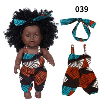 35 CM Mini Simulácia Bábiky Hračky Čierne Africké Čierne Dieťa Roztomilé Kučeravé Čierne Vinylové Detská Hračka Bábika Dievča V Šatách Dievča Bábiku