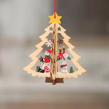 3KS Vianočné Drevené 3D Prívesky Bell&Hviezdičkový Tvar Vianočný Strom Visí Ozdoby DIY Dreva Remesiel Domov Vianočné Dekorácie
