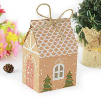 5 ks/veľa Dom Tvar Vianočné Papierové Krabice Candy Darčekové Krabice Potravín Cookie Balenie Vrece 2020 Vianočný Večierok Darčekové Dekorácie Natal