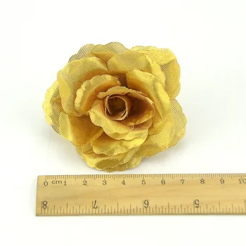 50pcs 7 cm Veľké Hodváb Gold Rose Umelý Kvet Hlava Pre Svadobné Domáce Dekorácie DIY Garland Floristry Falošné Lacné Kvety