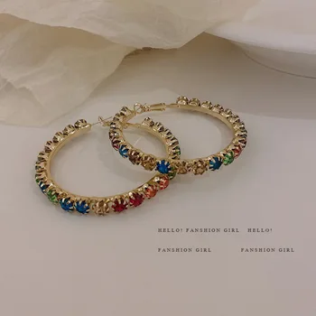 6typ Klasickej Kruhovej Obruče Farebné Šperky Náušnice žena, Veľké Krištáľovo Drahokamu Módne Preháňania Bohemia Luxusný Darček