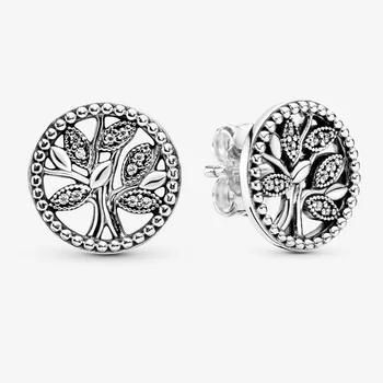 925 Sterling Silver Pan Náušnice Shinning Strieborný Strom Života Náušnice Pre Ženy Svadobný Dar Módne Šperky