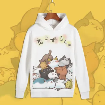 Anime Neko Atsume Cosplay Roztomilé mačka Tlače Pulóver s kapucňou mikiny Unisex Fleece Mikiny pre Jeseň