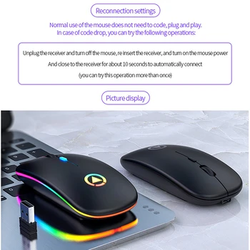 Bezdrôtová Myš Bluetooth RGB Nabíjateľná Počítačová Myš Herné Tichý a Ergonomický Mause S LED Podsvietený USB Myši na Notebook PC