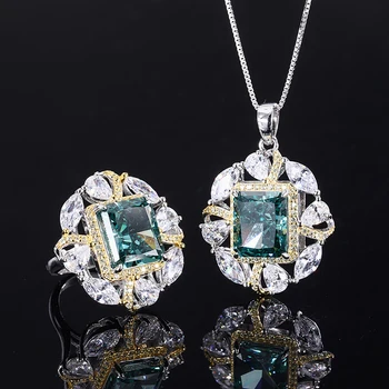 Charms pravého Striebra 925 10*12mm Mint Zelený Turmalín Vysoko Uhlíkovej Diamantový Náhrdelník Prívesok Prstene, Šperky Set Darček pre Ženy