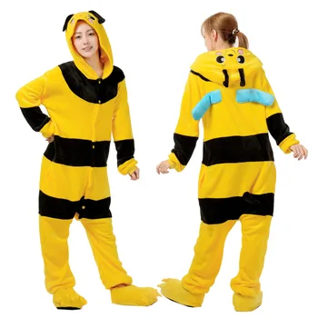 Dospelých Žltý Včelí Kigurumi Onesie Ženy Zvierat Maškarný Kostým Mäkké Anime Cosplay Sleepwear Unisex Zimné Jumpsuit
