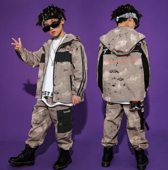 Dospievajúce Deti Fáze Výkonu Oblečenie Set sa Jazz Hip Hop Tanečné Kostýmy pre Deti Chlapci Dievčatá Kamufláž Hip-hop, Street Oblečenie