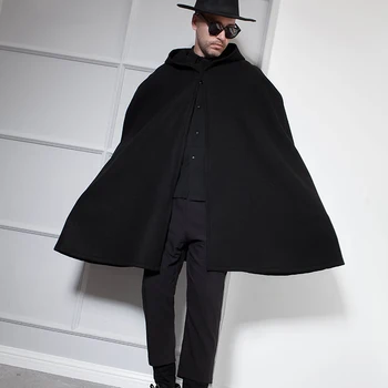 Európske a Americké trendy pánske nočný klub DS dlhé čierne lemované kapucňou bat tričko cape plášť muž tmavej sprievodca