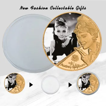 Film Star Audrey Hepburn pozlátená Pamätná Minca Nastaviť V Mincu Držiteľa Módna Ikona Výzvou Mince Zberateľské Jej Darček