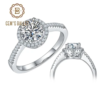 GEM BALET 1Ct VVS1 Moissanite Diamond Kolo Halo Zásnubné Prstene Pre Ženy 925 Sterling Silver Ligotať Kamenný Kruh, Šperky