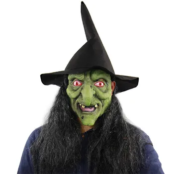 Halloween Stará Čarodejnica Cosplay Horor Maska s Klobúk Dospelých Strašidelné Klaun Hag Zelená Latexové Masky Pokrývky hlavy Pre Ženy Mens Karneval Party