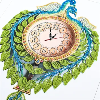 HUACAN 5D DIY Diamond Maľovanie Peacock Clock Obrázky Kamienkami Špeciálne Tvarované Diamond Výšivky Mozaiky Plavidlá Auta