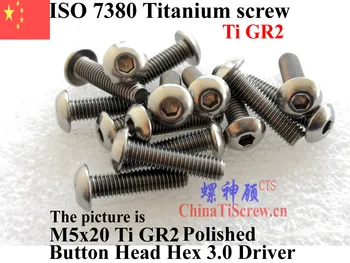 ISO 7380 Titánové skrutky M5x8 M5x10 M5x12 M5x14 M5x16 M5x18 M5x20 M5x22 M5x25 M5x28 M5x30 Tlačidlo Hlavu Hex Ovládač Ti GR2