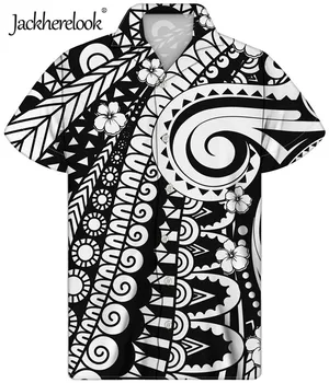 Jackherelook Lete Krátky Rukáv Košele pre Mužov Oblečenie Black Polynézskej Tribal Kvetinový Tlač Pláži Havajské Topy Mužské Oblečenie