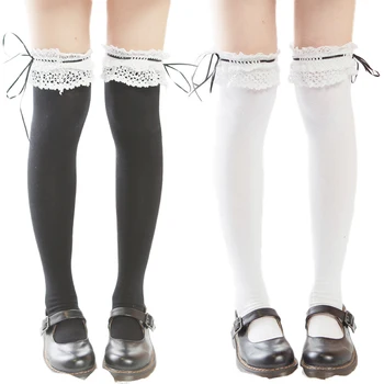 Japonský Lolita Stehná Vysoké Osadenie Ženy Čipky Topy Páse S Nástrojmi Nad Kolená Ponožky Jeseň Zima Teplejšie Bavlna Sexy Biele Pančuchy