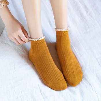 Jar Ženy' s Dvojitým Ihly Čipky Loď Ponožky Farbou Japonskej Škole Štýl Retro Žena Krátke Žena Ponožky Ponožky