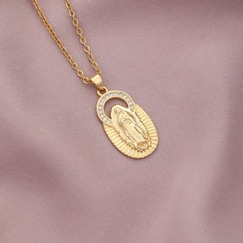 Klasické Panny Márie, Kríž Prívesok Náhrdelník Z Nehrdzavejúcej Ocele Reťaz Zlatá Farba Náboženstvo Collier Femme Christian Šperky Darček