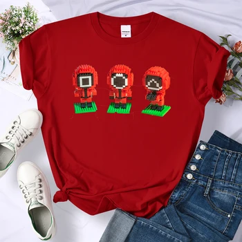 Kórejský TV Squid Hru Red Muž Bábkové Tlač Žena Tričko Estetické Fit Vrchole Letné Jednoduchosť Tričko Bežné Bavlnené tričko Žena