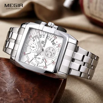 MEGIR horúce módne pánske business quartz hodinky luxusné náramkové hodinky z nerezovej ocele pre človeka svetelný tri-oči sledovať male2018