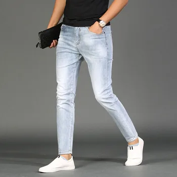 Móda 2021 svetlo modré džínsy mužov štíhle nohy farbu svetla bežné kpop streetwear teenager, pánske nohavice