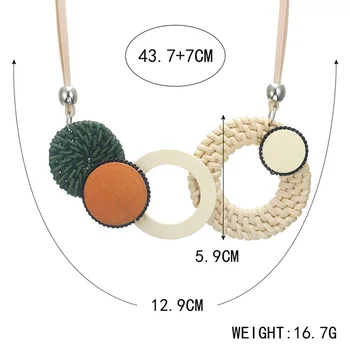 Móda Ručné Rastlinných Vlákien Náhrdelník pre Ženy Bambusu Tkanie Drevené Akryl Náhrdelníky Geometrické Prívesky, Šperky
