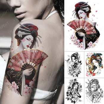 Nepremokavé Dočasné Tetovanie Nálepky Japonský Skladacie Ventilátor Geisha Flash Tetovanie Lotus Krásy Body Art Rameno Falošné Tetovanie Ženy Muži