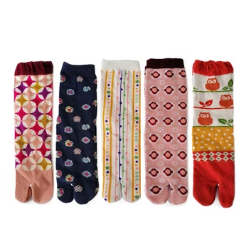 Novinka Zábavné Tabi Dve Počúval Ponožky ženy Karikatúra Roztomilý Geometrický Vzor Split Prst Ponožky Mori Girl Štýl Japonských Papuče Ponožky