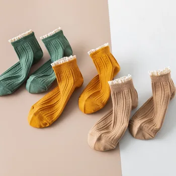 Nový dámsky Dvojitej Ihly Čipky Žena Ponožky Bavlna Japonský Preppy Štýl Vintage Kawaii Ružové Ponožky Ženy Farbou Calcetines