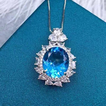 Nový Švajčiarsky Blue Topaz Prívesok Ženské 10*12mm Módne Trendy Luxusný Náhrdelník Intarzované a Príslušenstvo Šperky