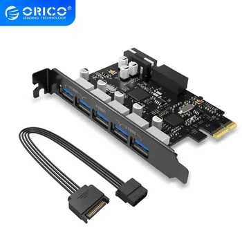 ORICO PVU3-5O2I USB3.0 PCI-E Rozširujúca Karta 5 Porty Rozbočovač Adaptér, Externý Radič Express Karta so 4-pinový Konektor Napájania Kábel