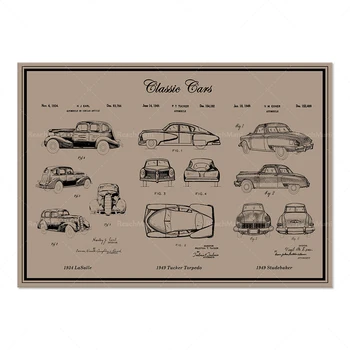 Retro auto wall art skupinu patentov, klasické autá, plán plagáty, milovníkov automobilov darčeky, garáž dekorácie plátno tlač