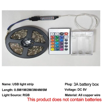 RGB led pásy DC5V SMD5050 LED flexibilné nepremokavé, ľahké batérie napájací zdroj s diaľkovo ovládaná TV dekorácie, osvetlenie, osvetlenie