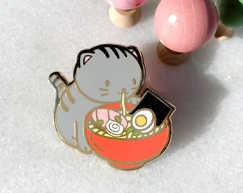 Roztomilý Ramen Mačka Smalt Pin Preklopke Kolíky Šperky Odznak Brošňa Darčeky pre Milovníkov Mačiek Vianočné Darčeky