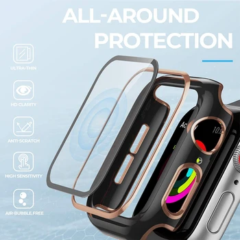 Screen protector+Kryt Pre apple hodinky prípade 44 mm 40 mm 38 mm 42mm,iwatch nárazníka Tvrdeného Skla pre apple hodinky serie 6 se 5 4 3