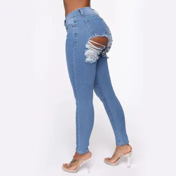 Sexy low-pás ženy ležérne džínsy jar/jeseň elastické chudá chudnutie roztrhané džínsy farbou lady otvor denim ceruzkou nohavice