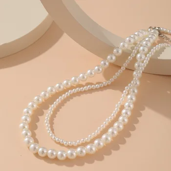 Skladaný double-layer perlový náhrdelník žena retro iny net červená clavicle reťazca osobnosti tvorivý jednoduchý dizajn náhrdelník žena