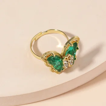 Sladké Ženy, Green Crystal Motýľ Prst Prsteň Kúzlo Jednoduché, Pár Snubné Prstene Pre Ženy Darček K Narodeninám Nastaviteľné Šperky