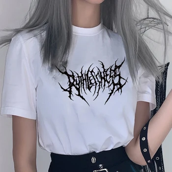 T-košele kórejský Štýl Bežné List Tlač Harajuku T-Shirt Kpop Punk Tees Vintage Gotický Voľné Topy Hip Hop Biela T-Shirts Ženy