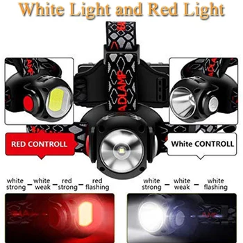 T6+COB LED Vedúci Svetlo 7 Režimov Biele Červené Svetlo Nastaviteľné Vonkajšie Svetlomet USB Nabíjateľné Nepremokavé Svetlometu Práce Lampa