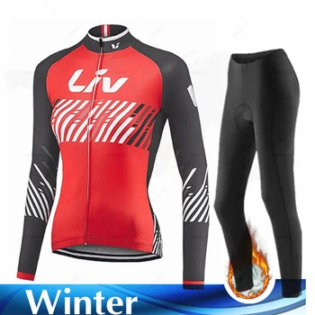 Teplé 2021 Žien Cyklistika Dres Zimné Thermal Fleece Cyklistické Oblečenie Liv Vonkajšie Koni Sport Dlhý Rukáv Ropa Ciclismo Mujer