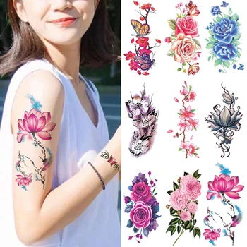 Tetovanie pre Ženy Nepremokavé Dočasné Nálepky Falošné Hotwife Seksweif Arte Lacné Veci Telo Motýľa Kvety na Tvár, Ruky Tatto