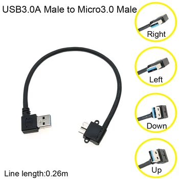 USB 3.0 Typ A 90 Stupňov NAHOR a Nadol&Vľavo a Vpravo Šikmého Micro B Samec Kábel pre Samsung S5 Poznámka 3 HDD Externý Pevný Disk, Disk